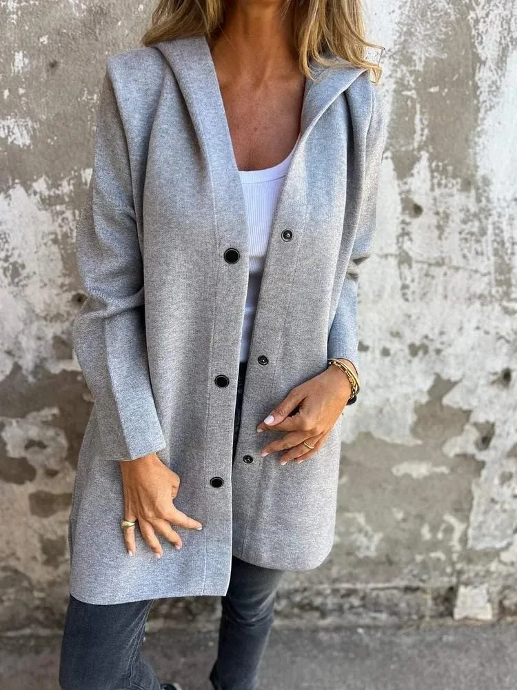 Kubbon Women's Wool Blend Trench Coat Casual Single Breasted Hooded Jacket Lightweight Lapel Long Sleeve Overcoat with Pocket