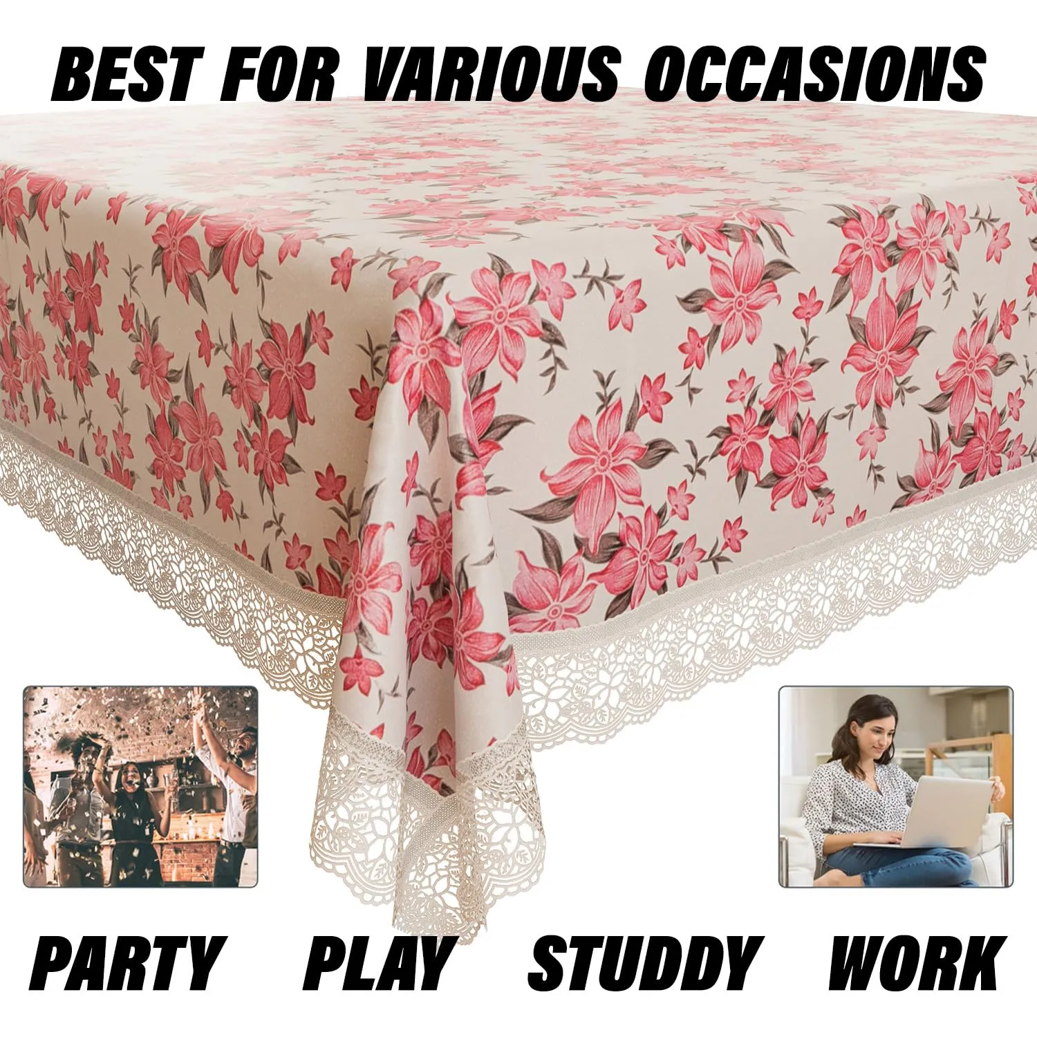 Kuber Industries Dining Table Cover | Kitchen Dining Tablecloth | 4 Seater Center Table Cover | Dining Table Cover for Hall Décor | Barik Flower Kitchen Tablecloth | 45x70 | Pink