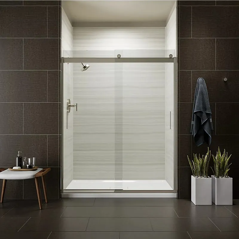 Levity 78.25" Clear Glass Sliding Shower Door in Anodized Brushed Nickel