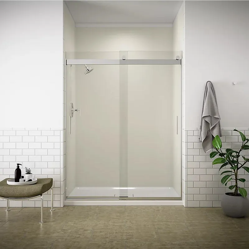 Levity 78.25" Clear Glass Sliding Shower Door in Anodized Brushed Nickel