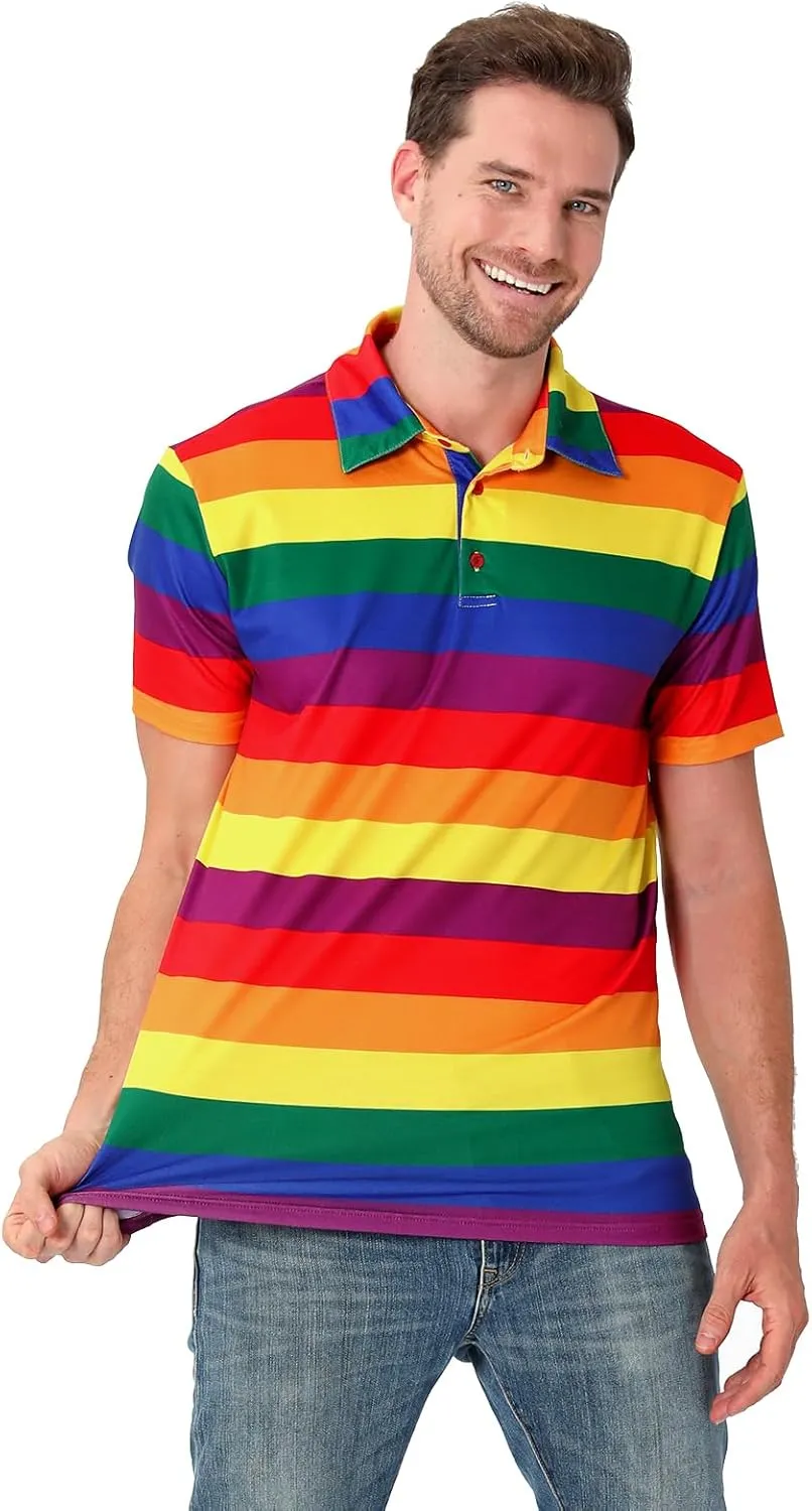 LINOCOUTON Men's American Patriotic Flag Pride Day Golf Polo Short Sleeve Shirt