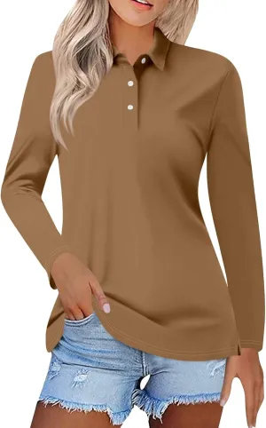 Long Sleeve Work Polo Shirt for Women Quick Dry Athletic Tennis Golf T Shirt Fashion Casual Office Dressy Tunic Tees
