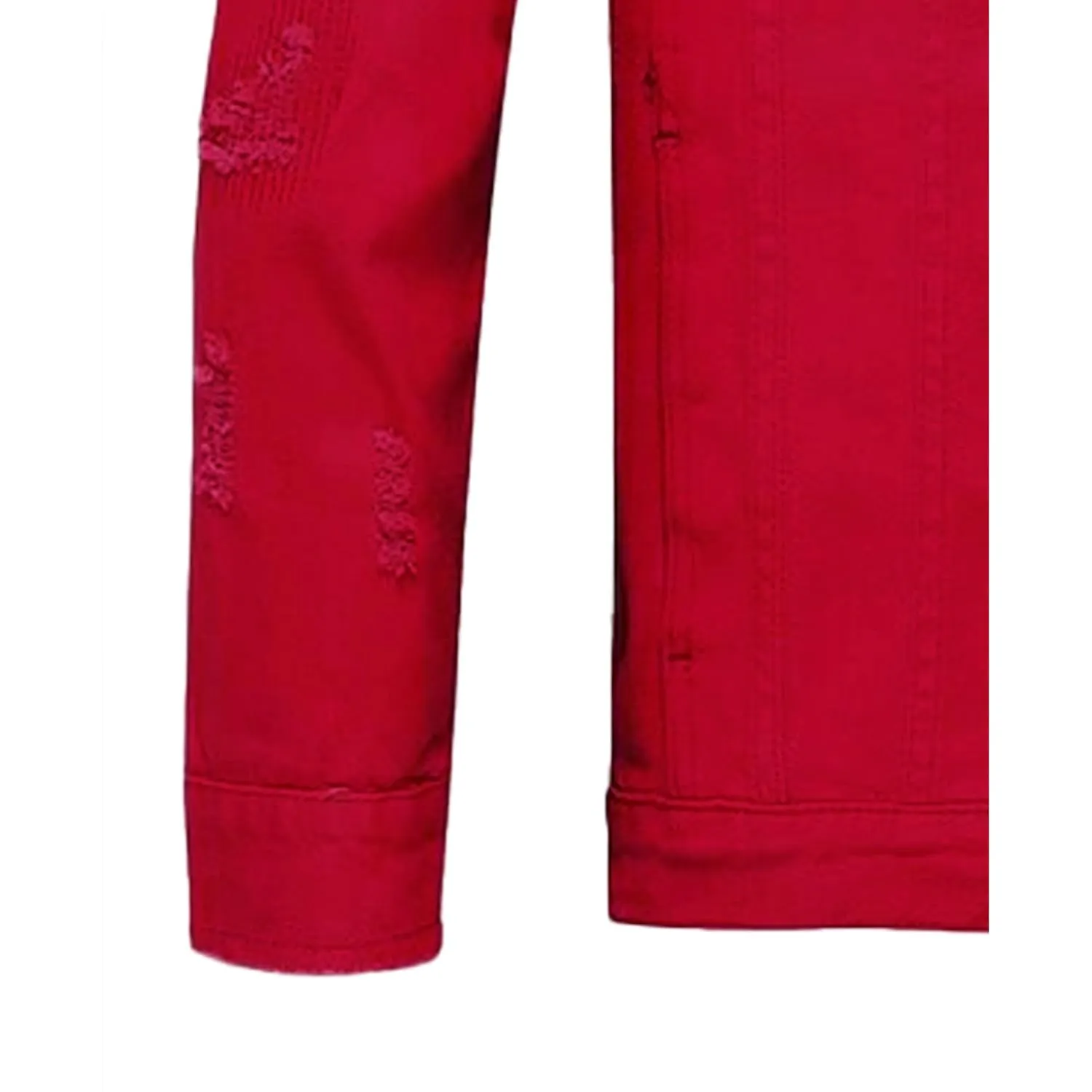 Maiyifu-GJ Jean Jacket for Men Distressed Button Down Denim Jacket Casual Slim Fit Ripped Jean Coat with Holes (Red,3X-Large)
