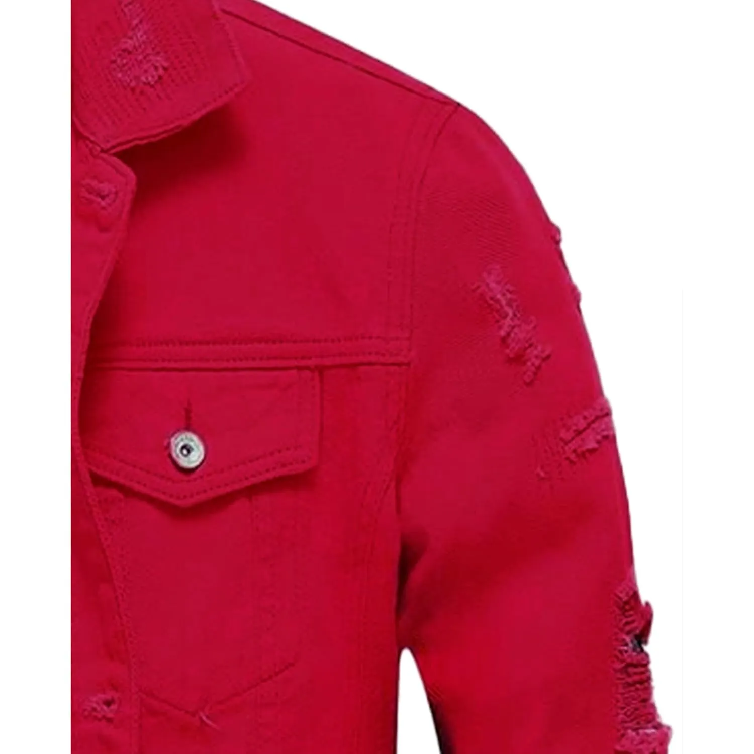 Maiyifu-GJ Jean Jacket for Men Distressed Button Down Denim Jacket Casual Slim Fit Ripped Jean Coat with Holes (Red,3X-Large)