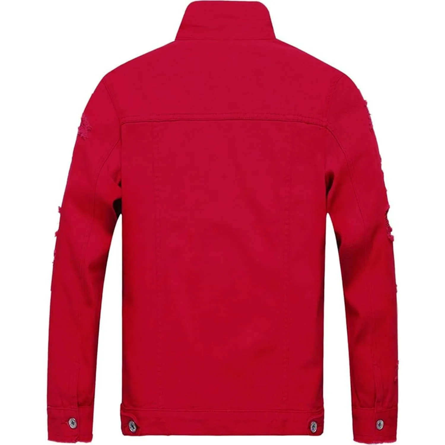 Maiyifu-GJ Jean Jacket for Men Distressed Button Down Denim Jacket Casual Slim Fit Ripped Jean Coat with Holes (Red,3X-Large)