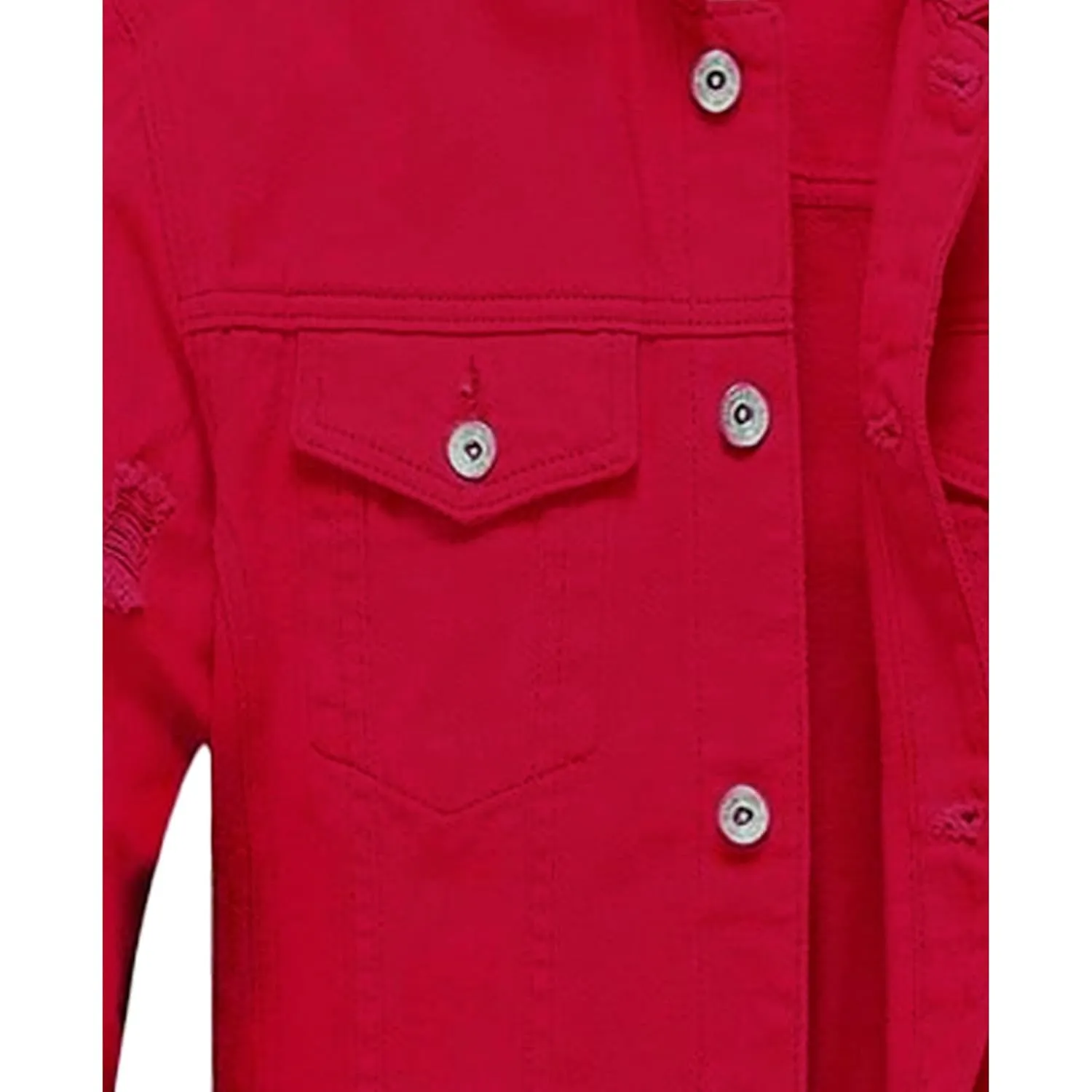 Maiyifu-GJ Jean Jacket for Men Distressed Button Down Denim Jacket Casual Slim Fit Ripped Jean Coat with Holes (Red,3X-Large)