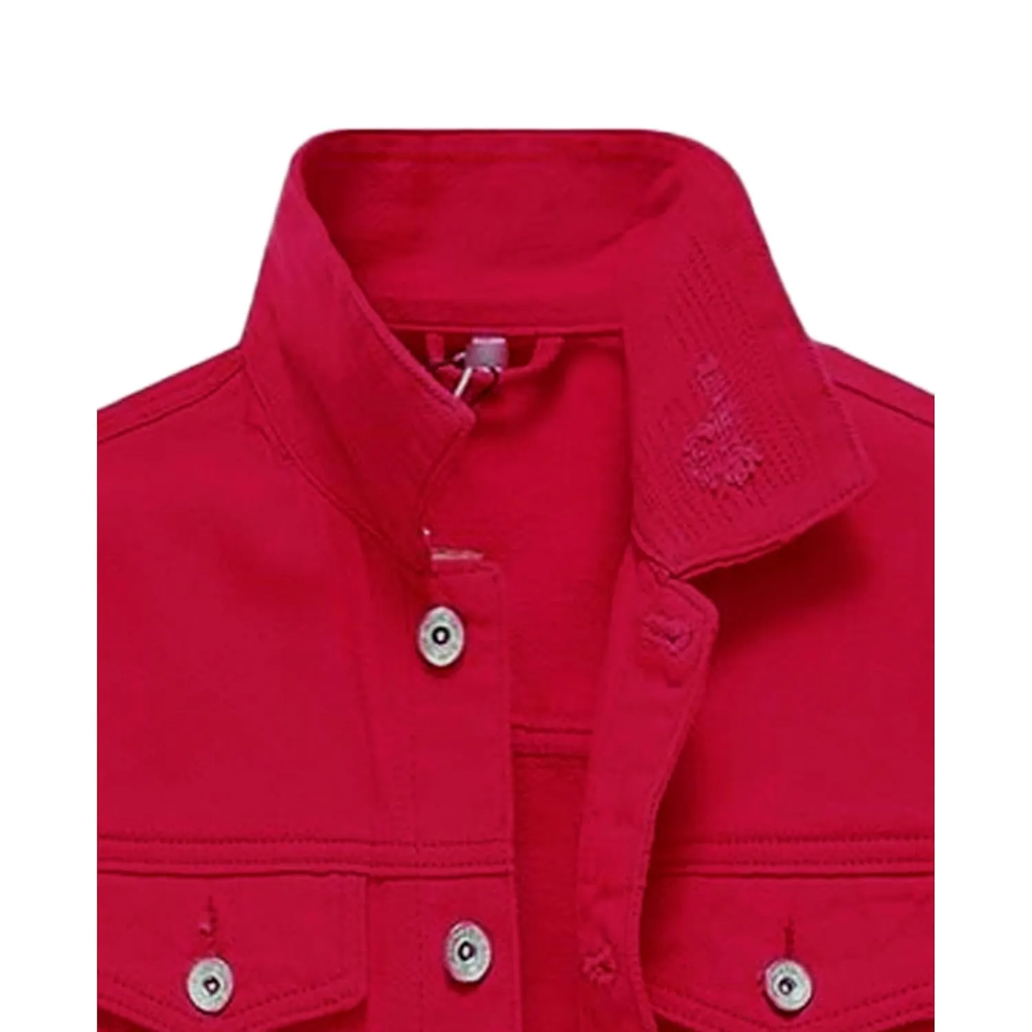 Maiyifu-GJ Jean Jacket for Men Distressed Button Down Denim Jacket Casual Slim Fit Ripped Jean Coat with Holes (Red,3X-Large)