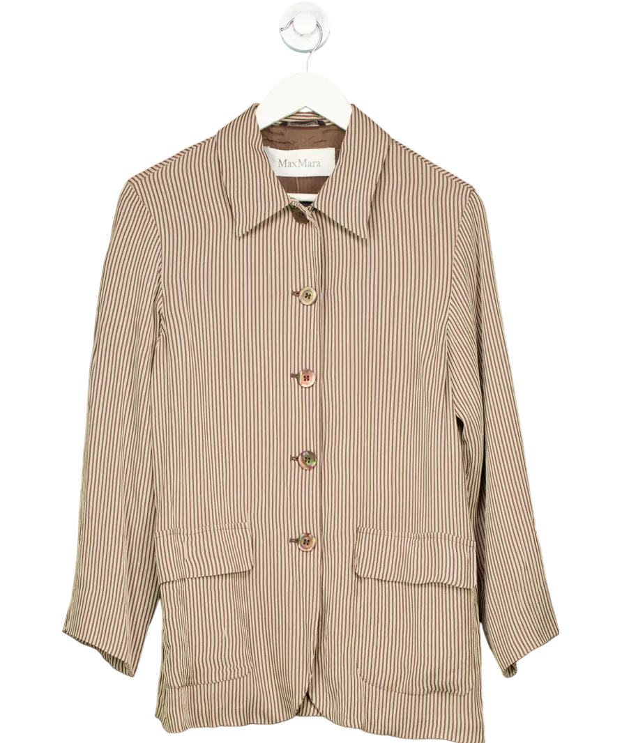 Max Mara Brown Striped Button Through Over Shirt UK 10
