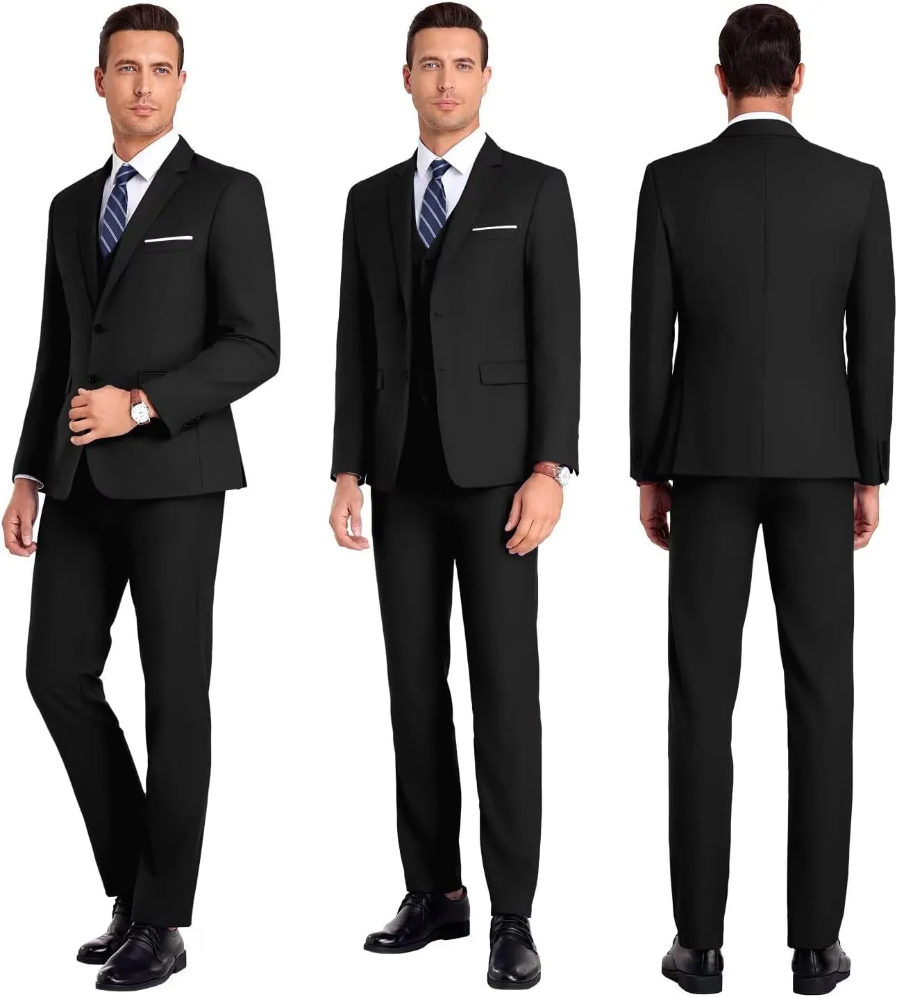 Men Suit 3 Pieces Slim Fit, 2 Buttons Groomsmen Business Jacket Vest Pant Prom Tuxedo with Tie