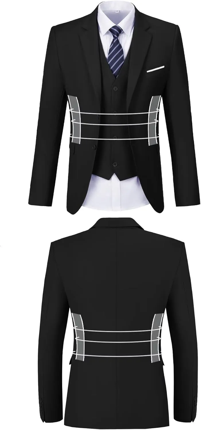 Men Suit 3 Pieces Slim Fit, 2 Buttons Groomsmen Business Jacket Vest Pant Prom Tuxedo with Tie