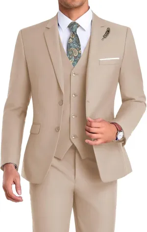 Men Suit 3 Pieces Slim Fit, 2 Buttons Groomsmen Business Jacket Vest Pant Prom Tuxedo with Tie