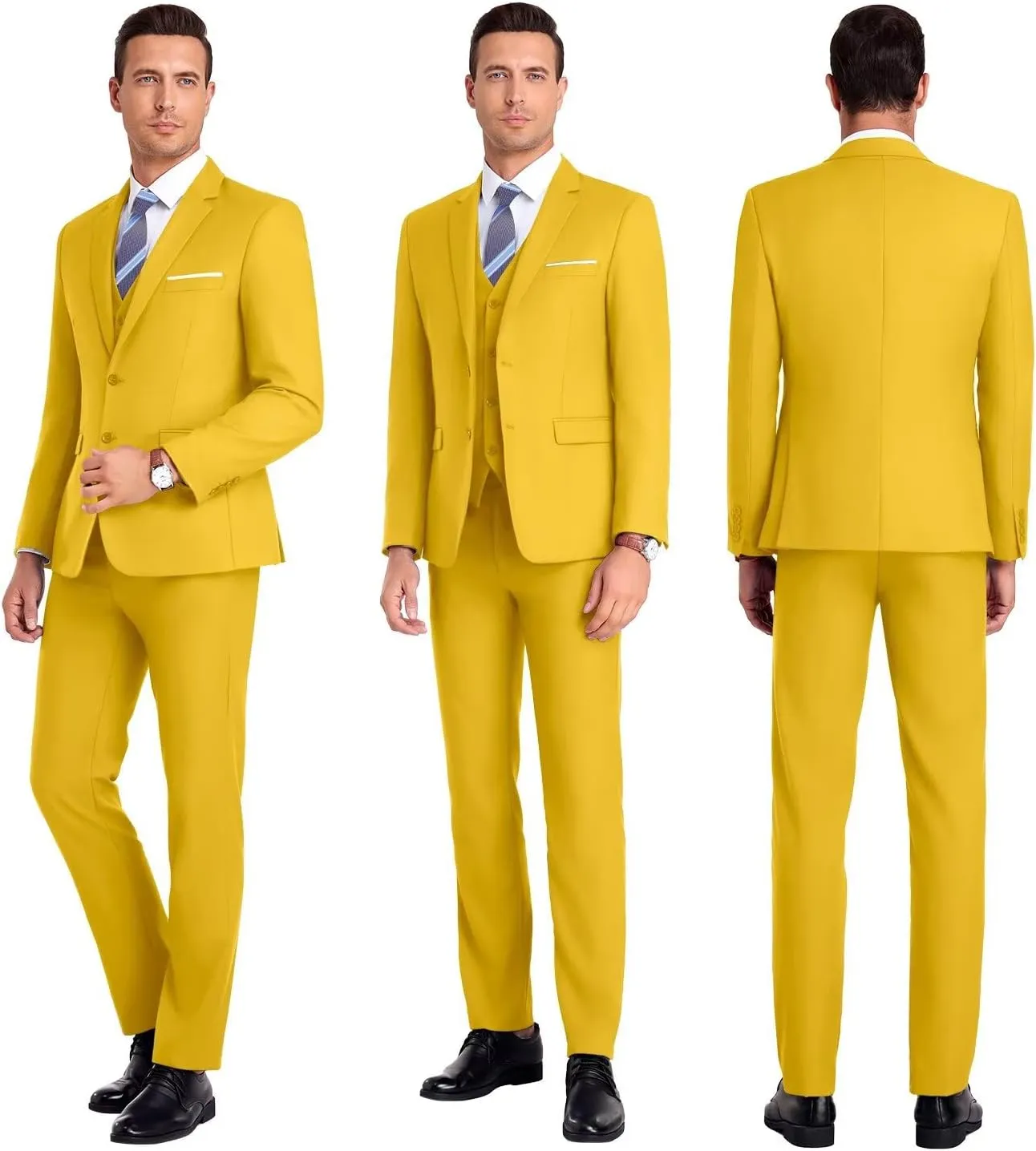 Men Suit 3 Pieces Slim Fit, 2 Buttons Groomsmen Business Jacket Vest Pant Prom Tuxedo with Tie