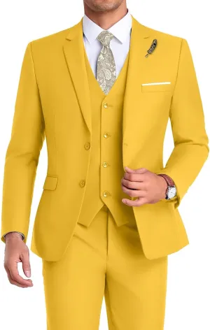Men Suit 3 Pieces Slim Fit, 2 Buttons Groomsmen Business Jacket Vest Pant Prom Tuxedo with Tie