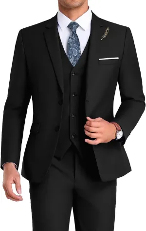 Men Suit 3 Pieces Slim Fit, 2 Buttons Groomsmen Business Jacket Vest Pant Prom Tuxedo with Tie