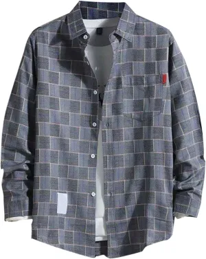 Mens Button Down Shirt Regular Fit Long Sleeve Buffalo Plaid Lapel Camp Shirts Casual Lightweight Jacket Fashion Tops