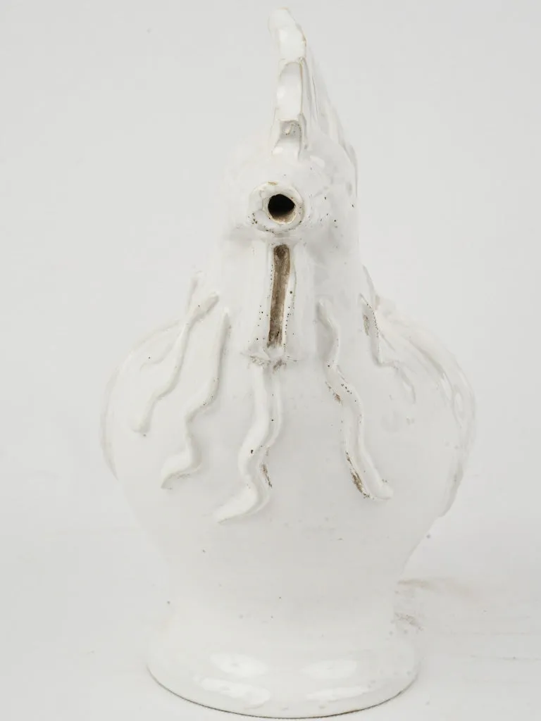 Émile Tessier White Glazed Rooster Pique-Fleurs, 10¾"
