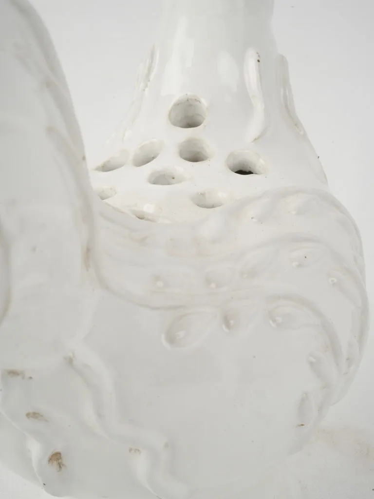 Émile Tessier White Glazed Rooster Pique-Fleurs, 10¾"