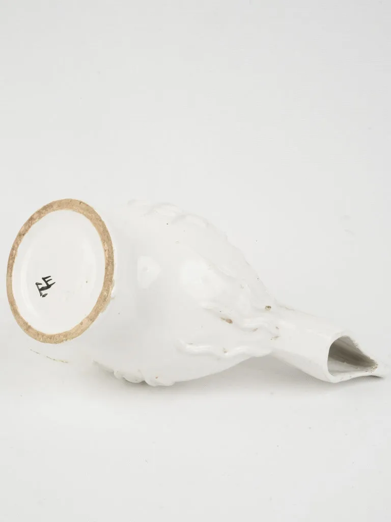Émile Tessier White Glazed Rooster Pique-Fleurs, 10¾"