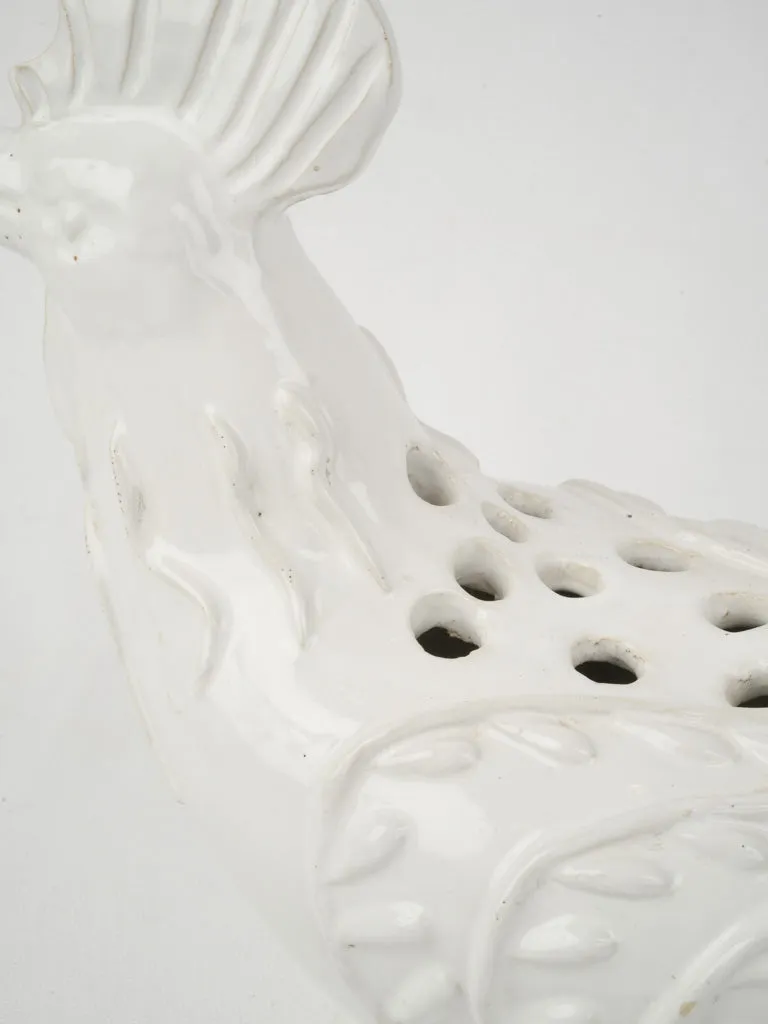 Émile Tessier White Glazed Rooster Pique-Fleurs, 10¾"