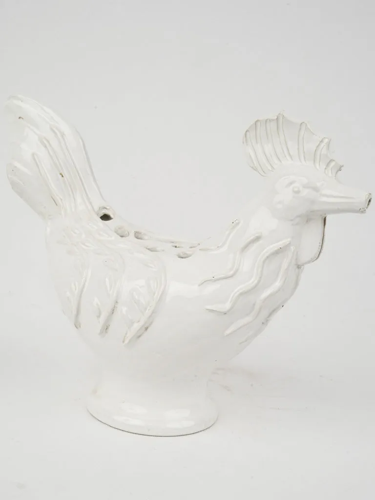 Émile Tessier White Glazed Rooster Pique-Fleurs, 10¾"