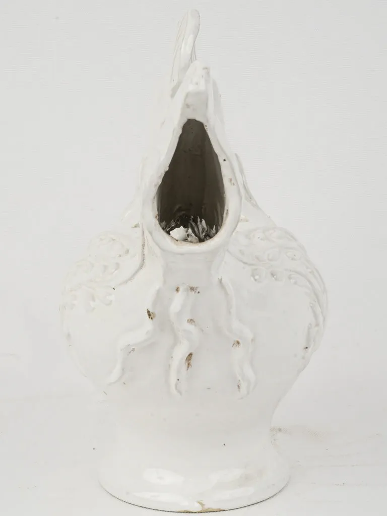 Émile Tessier White Glazed Rooster Pique-Fleurs, 10¾"