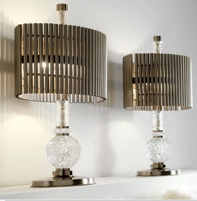 Modern Metal Table Light With Crystal Detail