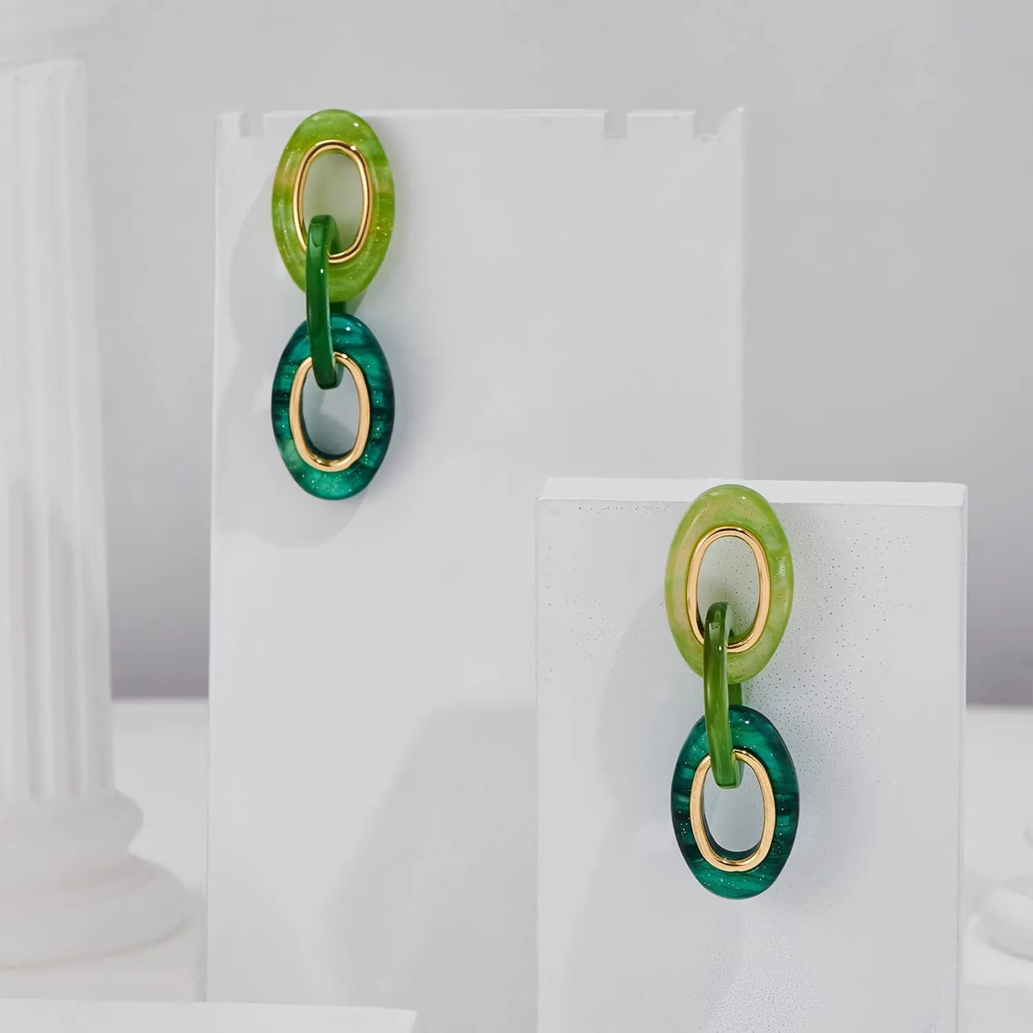Multicolor Acrylic Geometric Dangle Drop Earrings for Women(Black Green Begie)