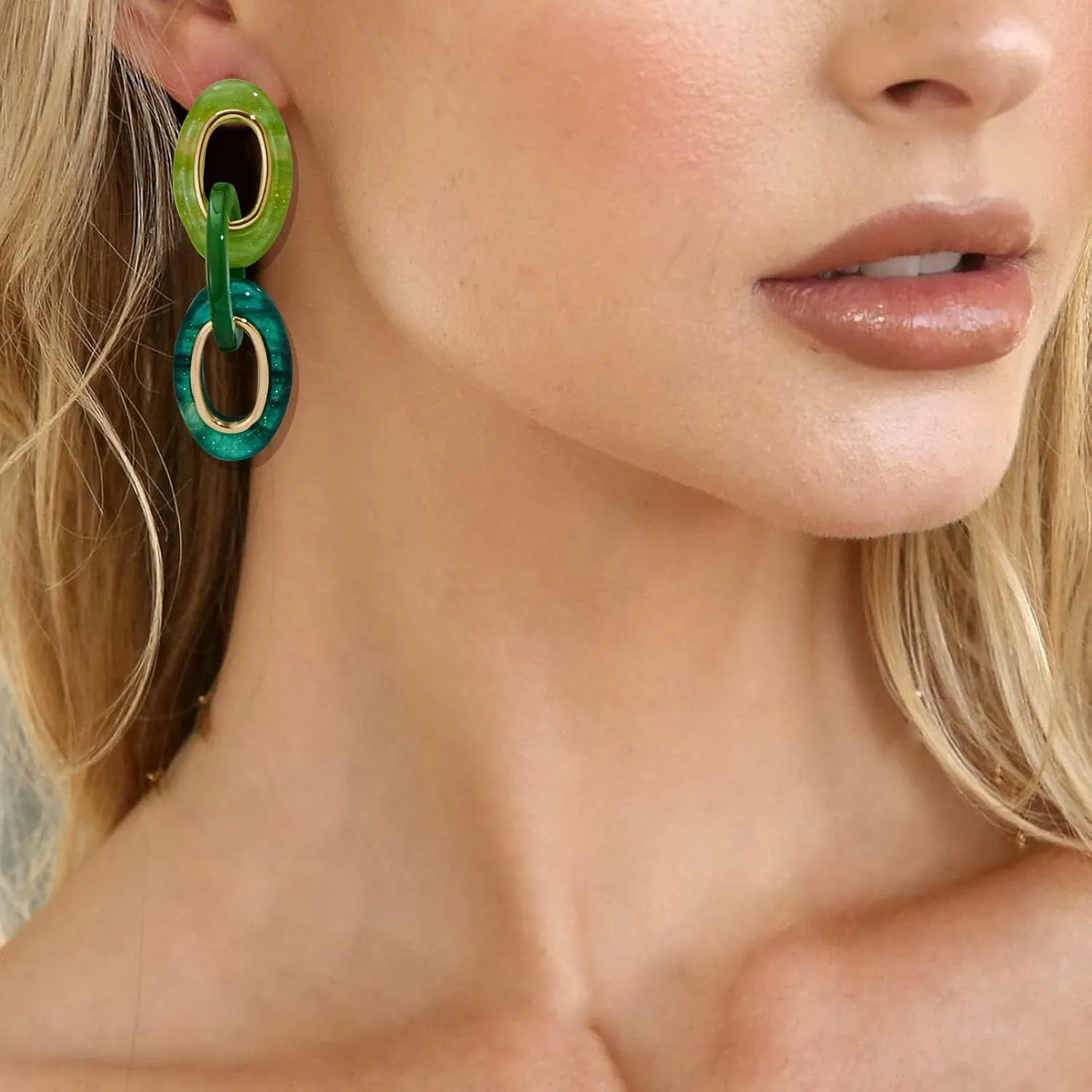 Multicolor Acrylic Geometric Dangle Drop Earrings for Women(Black Green Begie)