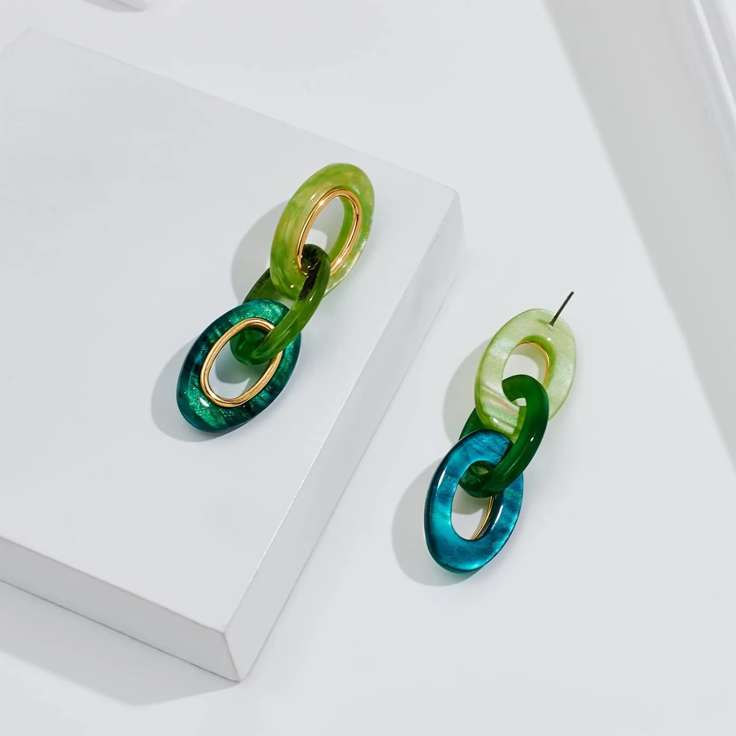 Multicolor Acrylic Geometric Dangle Drop Earrings for Women(Black Green Begie)