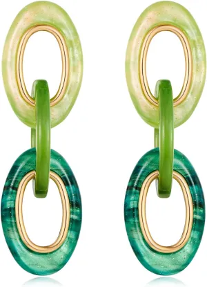 Multicolor Acrylic Geometric Dangle Drop Earrings for Women(Black Green Begie)