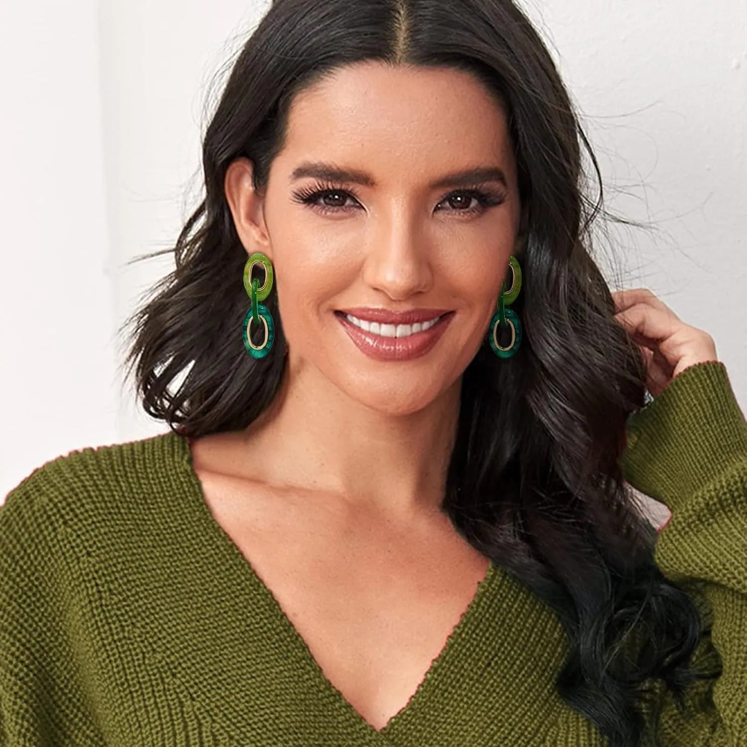 Multicolor Acrylic Geometric Dangle Drop Earrings for Women(Black Green Begie)