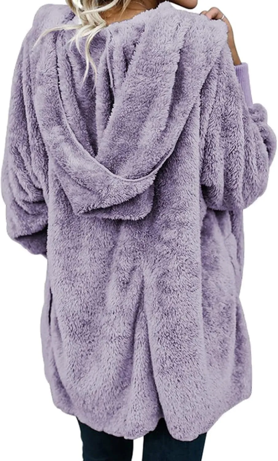 nerohusy Plus Size Fuzzy Jackets for Women Fuzzy Fleece Teddy Coats with Hood Open Front Cardigan Outwear with Shaggy Pocket