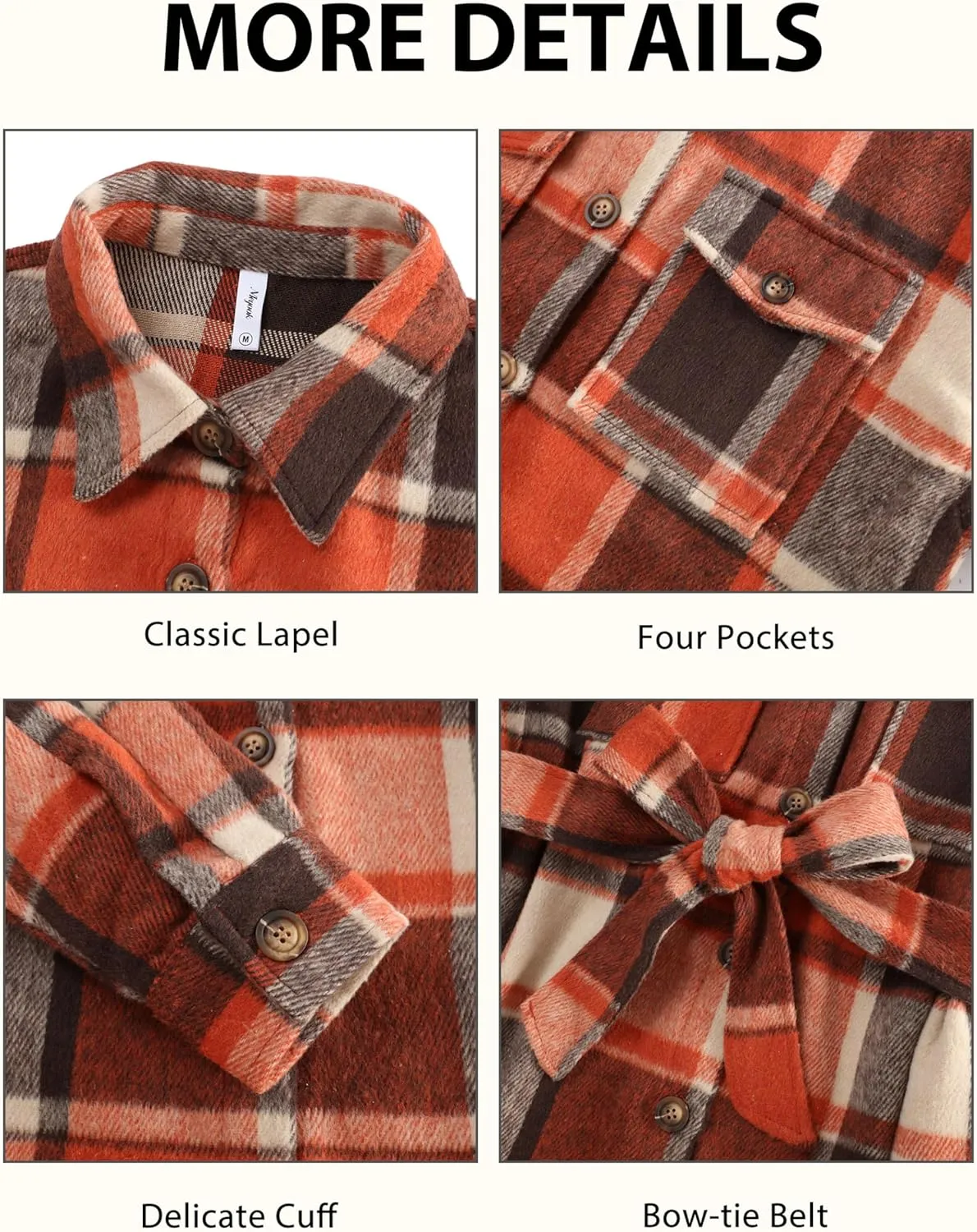 NIeyook Plaid Shacket Jacket Women Button Down Long Flannel Shirt Fall Oversized Jackets Casual Shaket Lapel Winter Coats