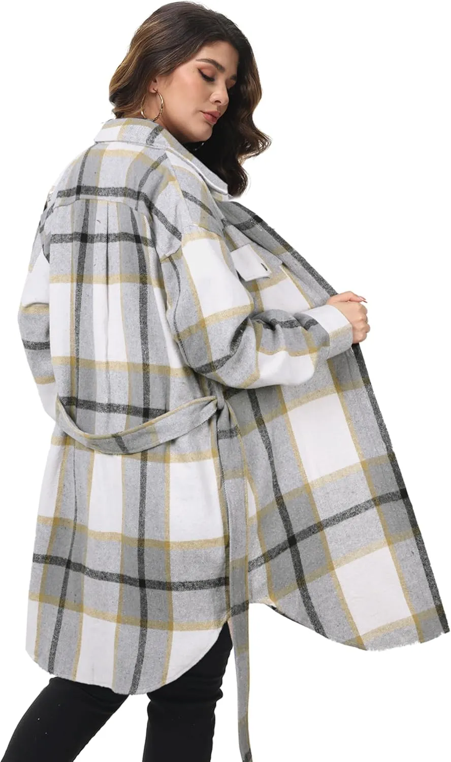 NIeyook Womens Plus Size Shacket Jacket 2024 Fall Plaid Flannel Button Down Shirts Long Sleeve Tartan Jackets Coats