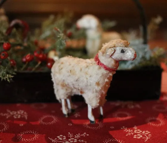 Putz Sheep in Old Spice Caddy Neat Christmas Gathering