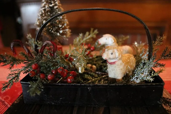 Putz Sheep in Old Spice Caddy Neat Christmas Gathering