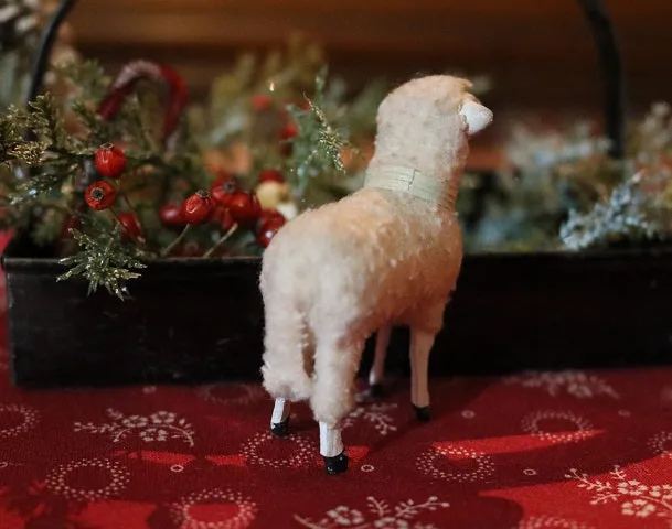 Putz Sheep in Old Spice Caddy Neat Christmas Gathering