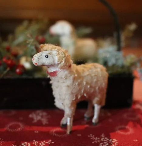 Putz Sheep in Old Spice Caddy Neat Christmas Gathering