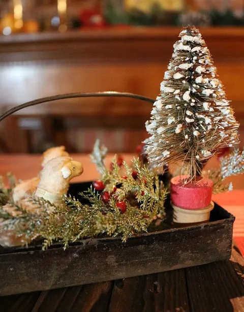 Putz Sheep in Old Spice Caddy Neat Christmas Gathering