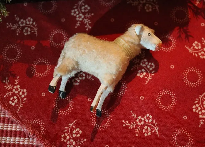 Putz Sheep in Old Spice Caddy Neat Christmas Gathering