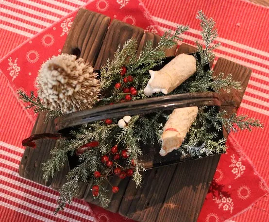 Putz Sheep in Old Spice Caddy Neat Christmas Gathering