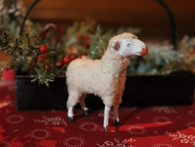 Putz Sheep in Old Spice Caddy Neat Christmas Gathering