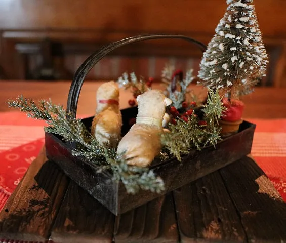 Putz Sheep in Old Spice Caddy Neat Christmas Gathering