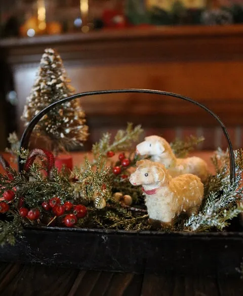 Putz Sheep in Old Spice Caddy Neat Christmas Gathering
