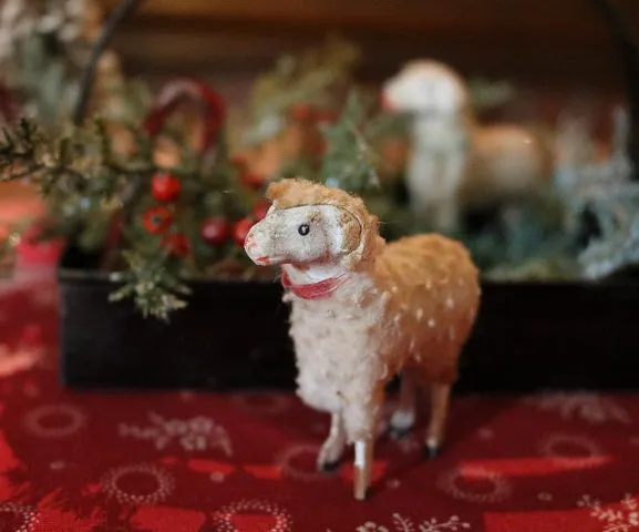 Putz Sheep in Old Spice Caddy Neat Christmas Gathering