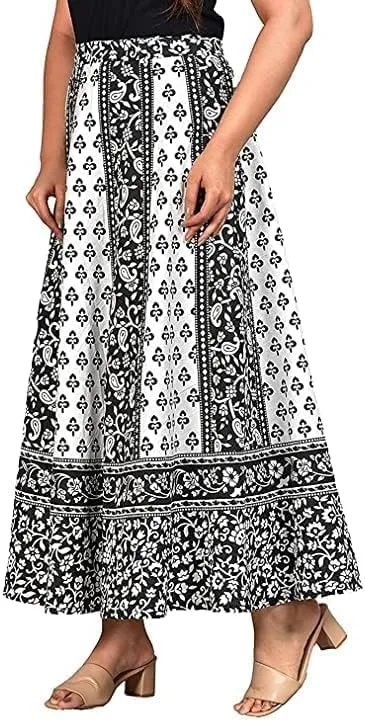 Rastogi Handicrafts Womens Bohemian Print Cotton Long Skirt Pareo Beach Wrap Cover up Elastic Waist One Size Waist 22"-39"