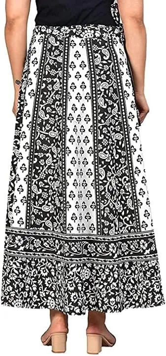 Rastogi Handicrafts Womens Bohemian Print Cotton Long Skirt Pareo Beach Wrap Cover up Elastic Waist One Size Waist 22"-39"
