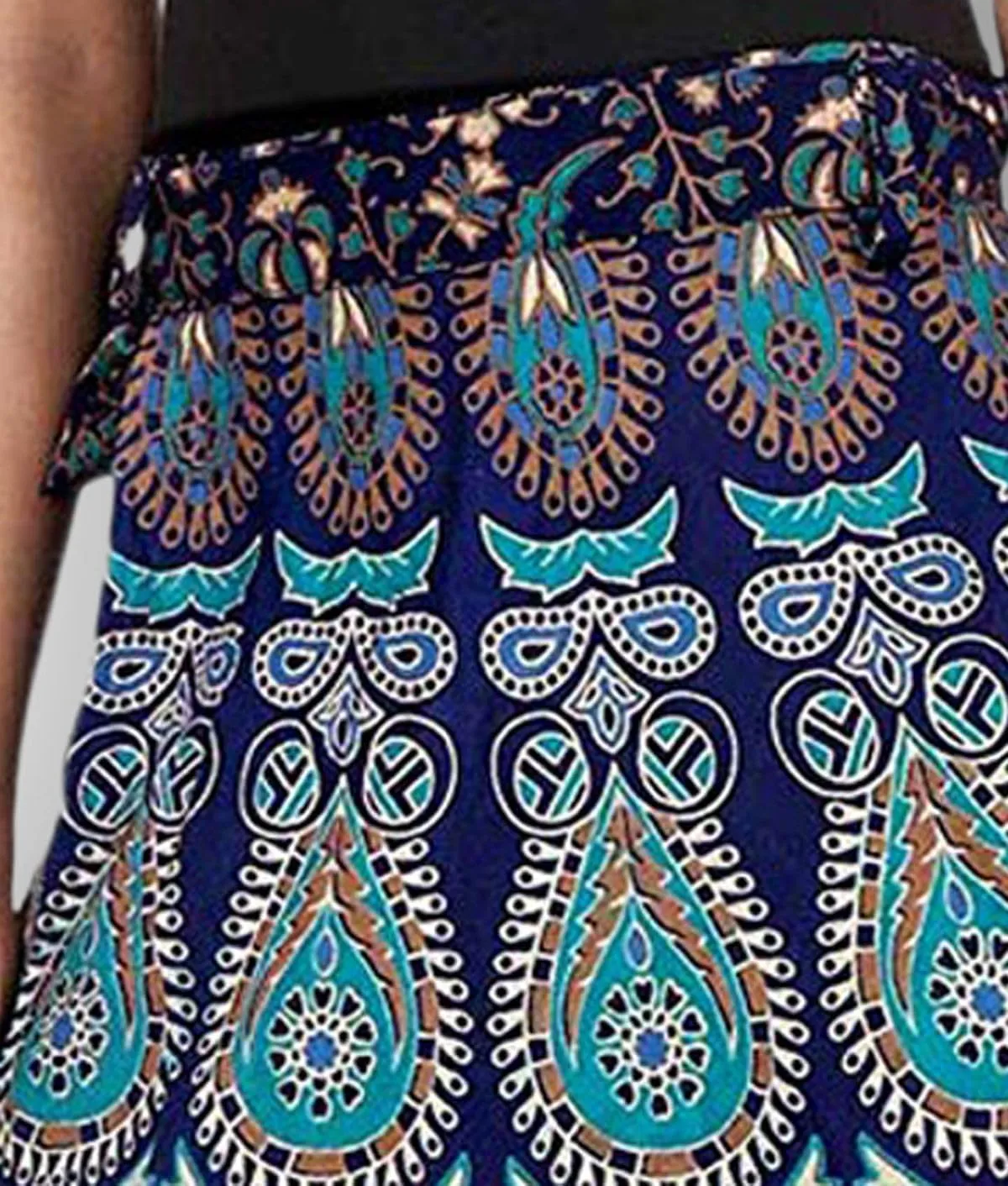 Rastogi Handicrafts Womens Bohemian Print Cotton Long Skirt Pareo Beach Wrap Cover up Elastic Waist One Size Waist 22"-39"