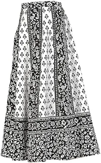 Rastogi Handicrafts Womens Bohemian Print Cotton Long Skirt Pareo Beach Wrap Cover up Elastic Waist One Size Waist 22"-39"
