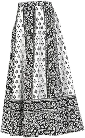 Rastogi Handicrafts Womens Bohemian Print Cotton Long Skirt Pareo Beach Wrap Cover up Elastic Waist One Size Waist 22"-39"
